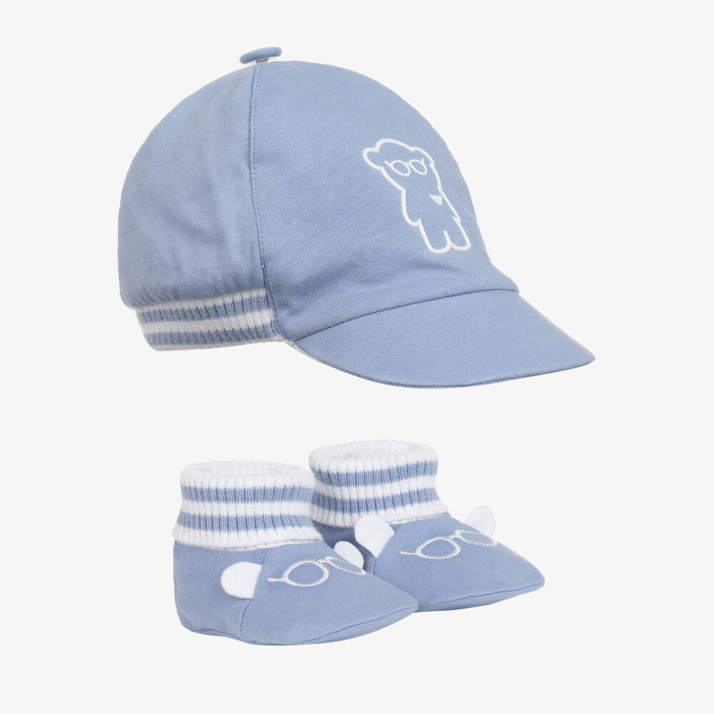 Emporio Armani - Baby Boys Blue Cap & Booties Gift Set | Childrensalon