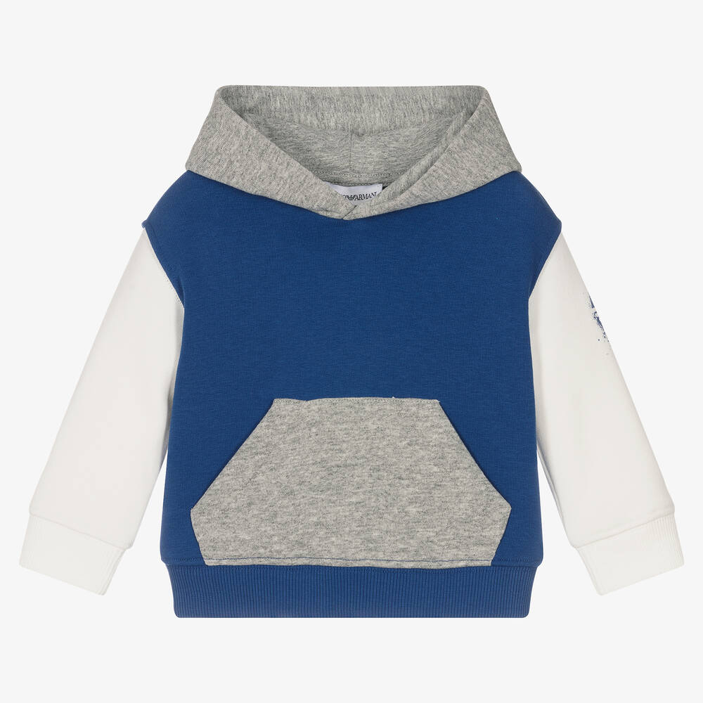 Emporio Armani - Blauer Baby-Farbblock-Kapuzenpulli | Childrensalon