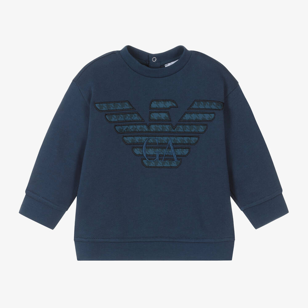 Emporio Armani-سويتشيرت أطفال ولادي قطن لون كحلي | Childrensalon Outlet