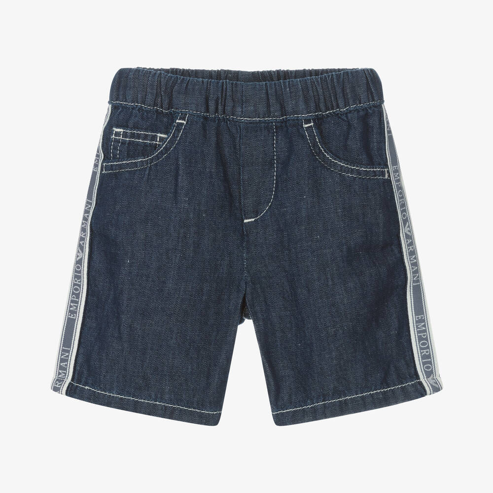 Emporio Armani-Baby Boys Blue Cotton & Linen Shorts | Childrensalon Outlet