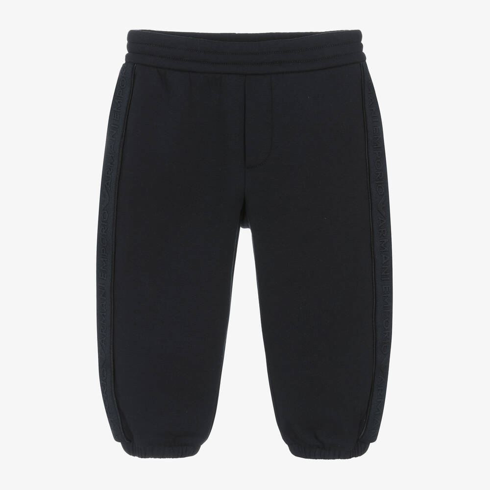 Emporio Armani-Baby Boys Blue Cotton Logo Tape Joggers | Childrensalon Outlet