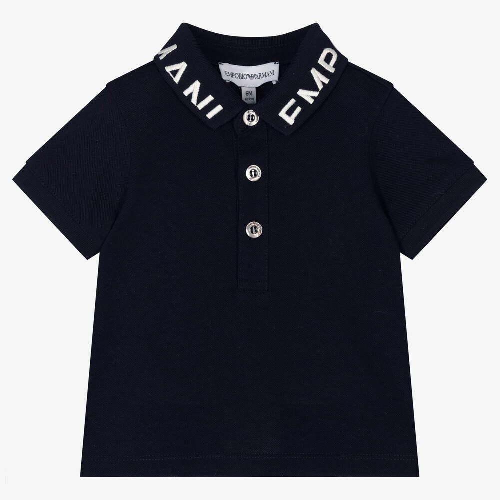 Emporio Armani Polo bleu en coton bebe garcon Childrensalon Outlet