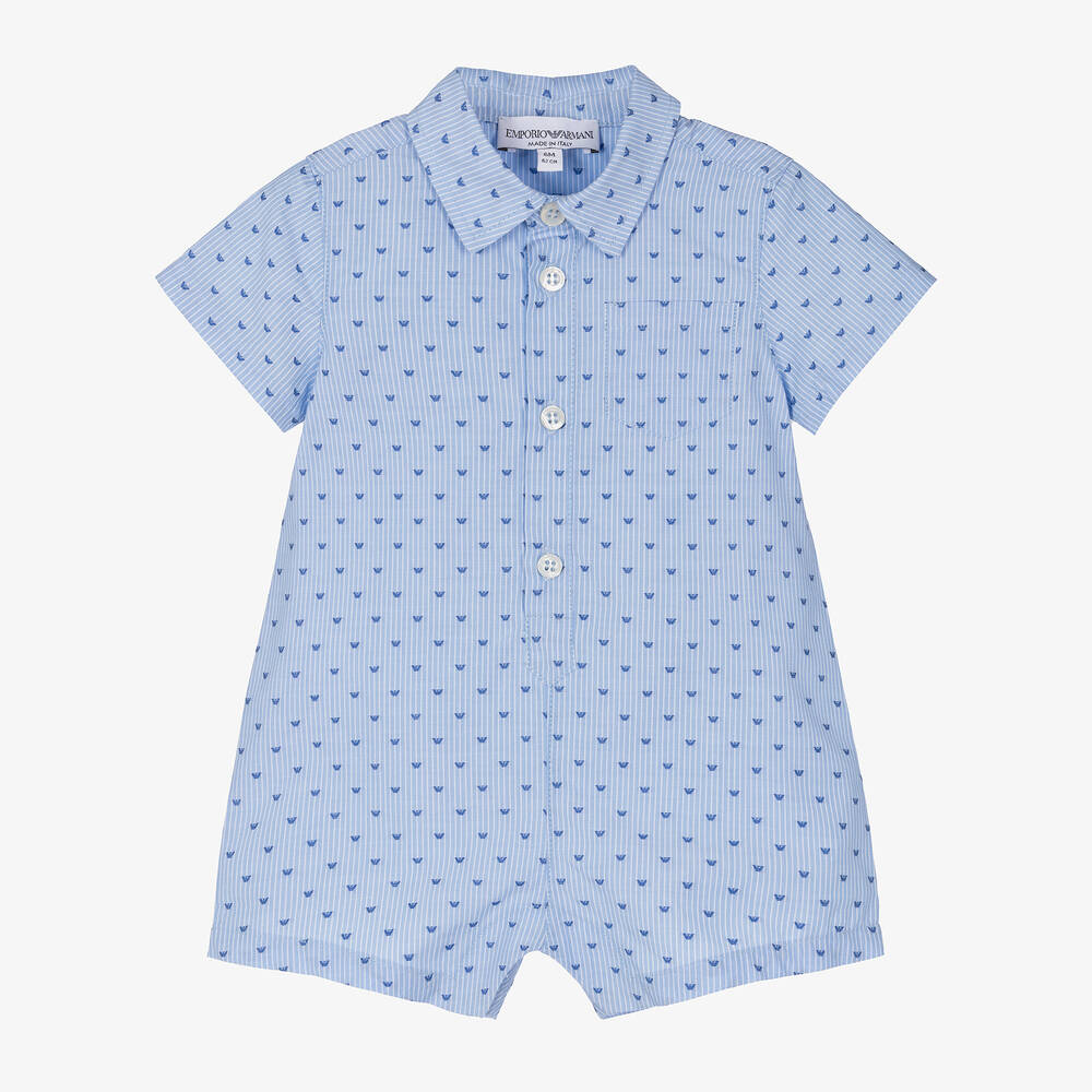 Emporio Armani-Baby Boys Blue Cotton Shortie | Childrensalon Outlet
