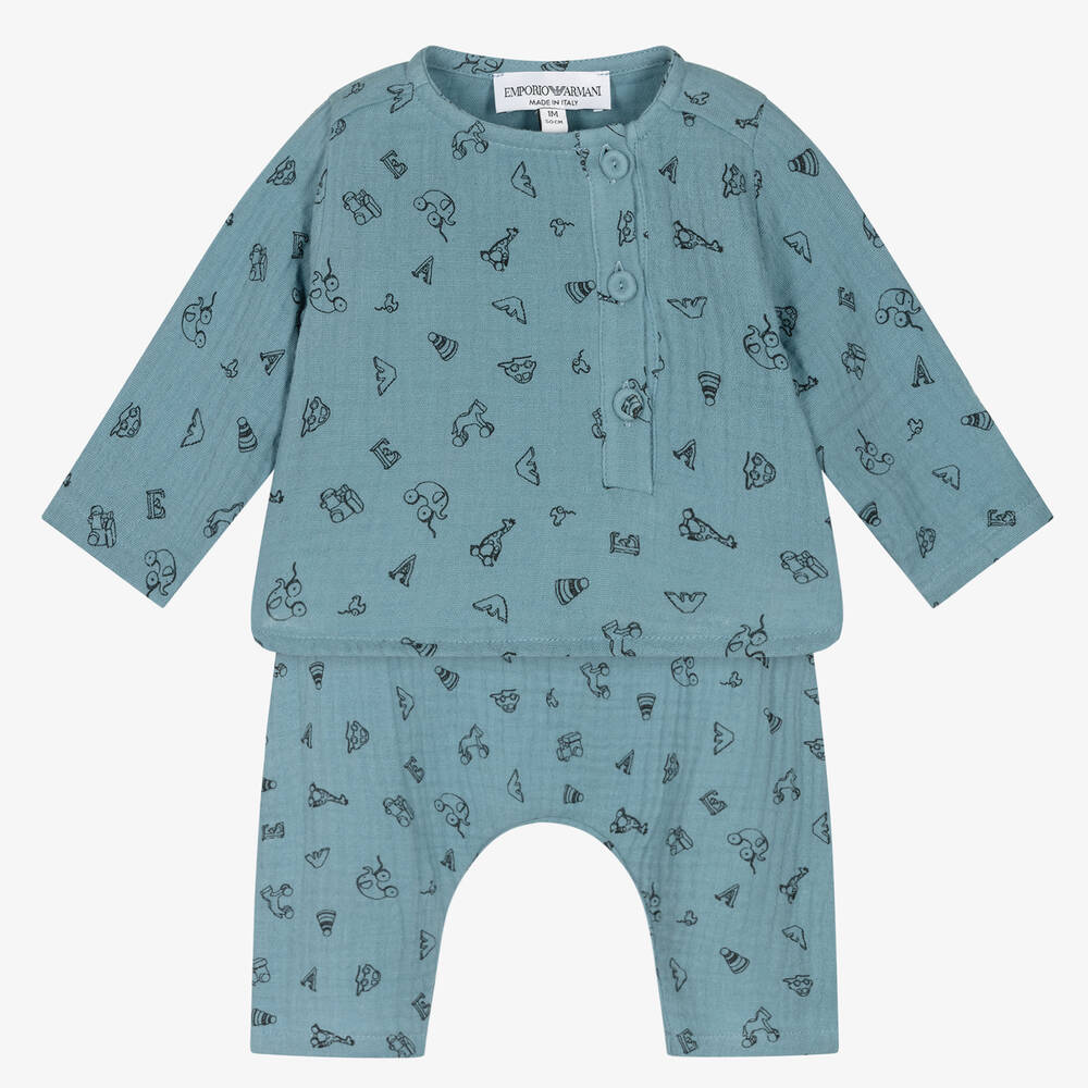 Emporio Armani - Blaues Baumwollhosen-Set für Babys | Childrensalon