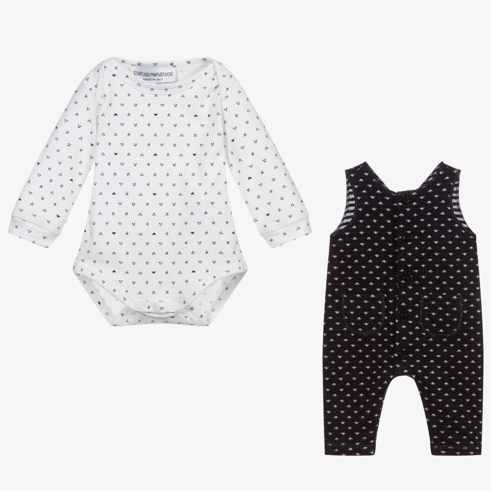 Emporio Armani-Baby Boys Blue Dungaree Set | Childrensalon Outlet