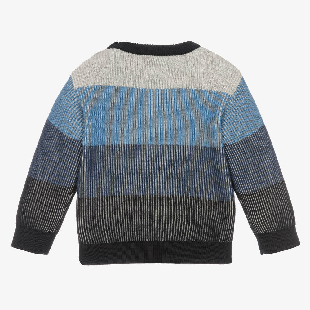 Emporio Armani-Baby Boys Blue & Grey Stripe Cotton Jumper | Childrensalon Outlet