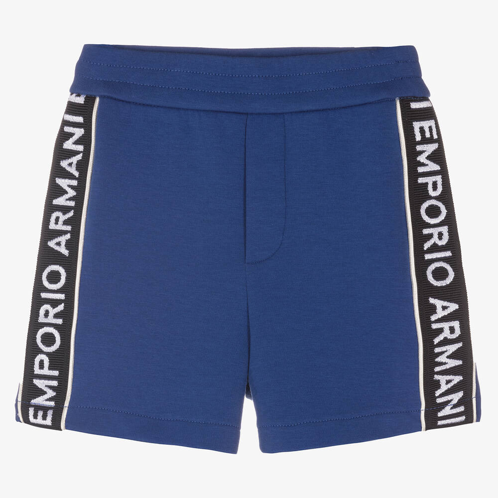 Emporio Armani - Baby Boys Blue Jersey Logo Shorts | Childrensalon