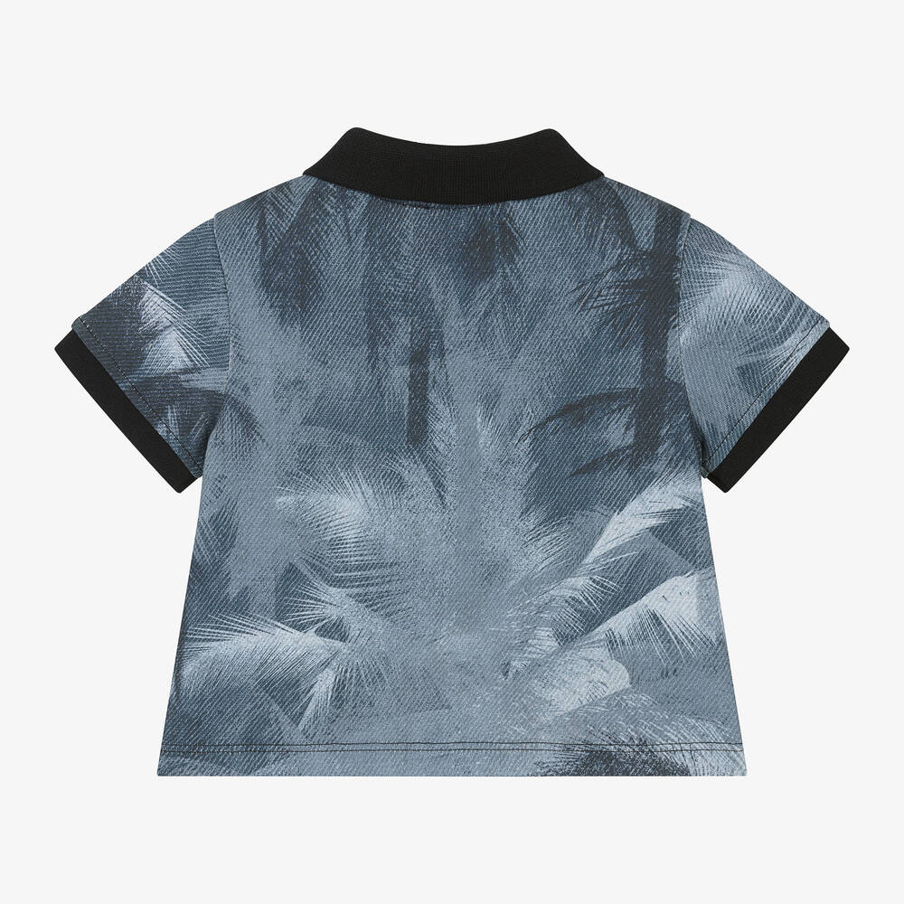 Emporio Armani-Baby Boys Blue Palm Print Polo Shirt | Childrensalon Outlet