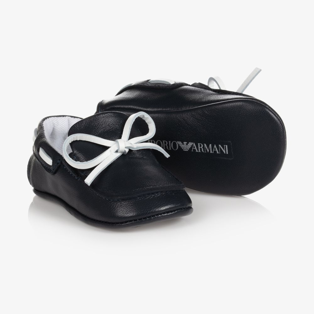 Emporio Armani - حذاء جلد لون كحلي لمرحلة قبل المشي للمواليد | Childrensalon