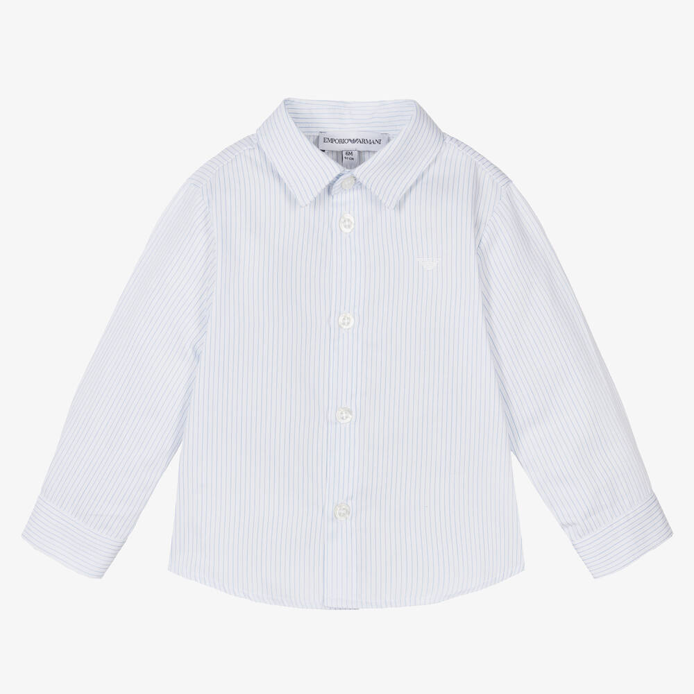 Emporio Armani - قميص أطفال ولادي قطن مقلم لون أزرق | Childrensalon