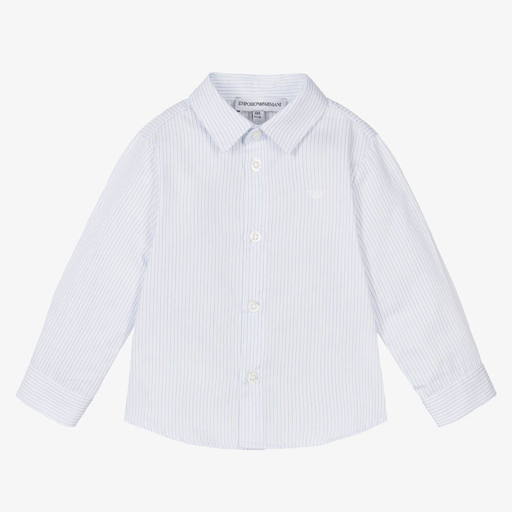 Emporio Armani - Chemise bleue rayée en coton bébé | Childrensalon