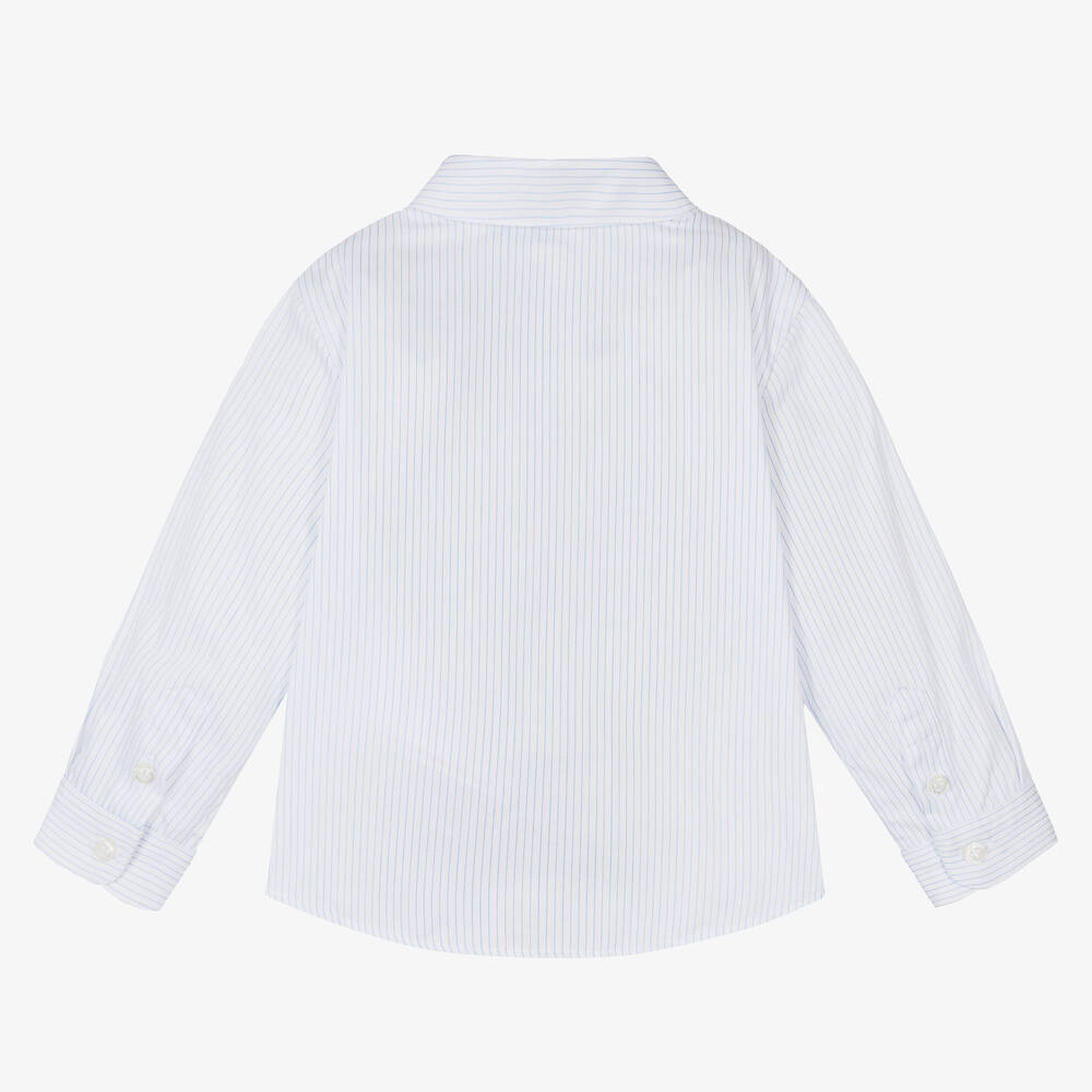 إEmporio Armani-قميص أطفال ولادي قطن مقلم لون أزرق | Childrensalon Outlet