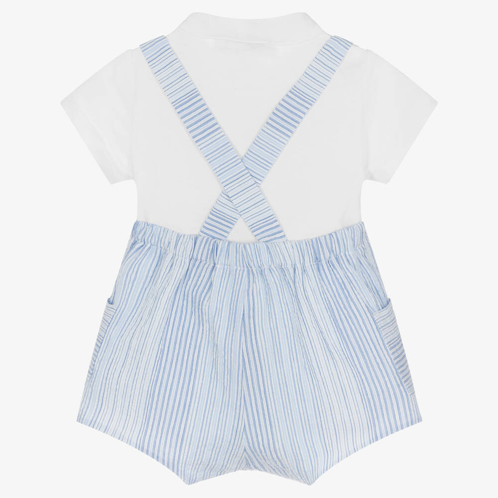 Emporio Armani-Baby Boys Blue Striped Dungaree Set | Childrensalon Outlet