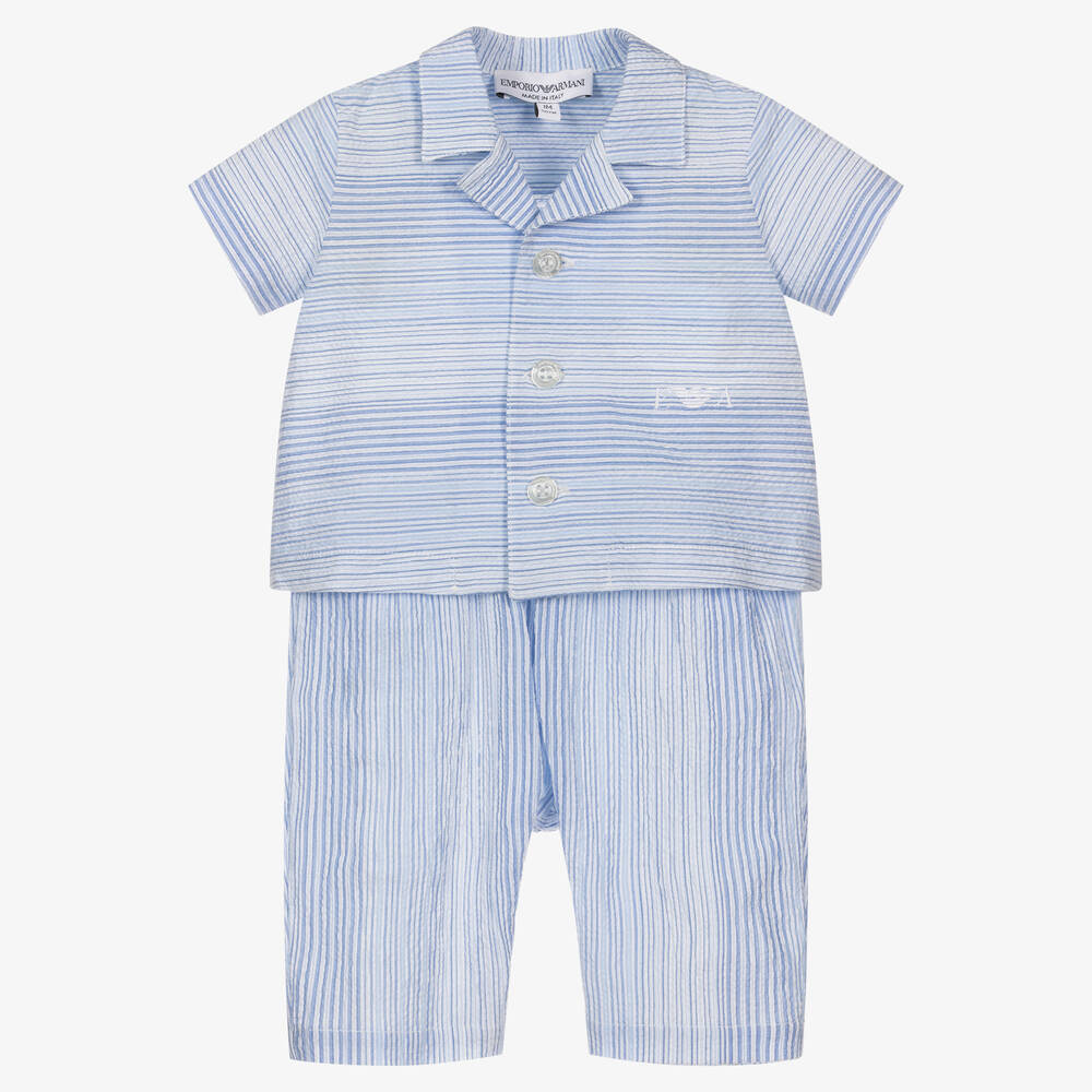 Emporio Armani - Baby Boys Blue Striped Trouser Set | Childrensalon