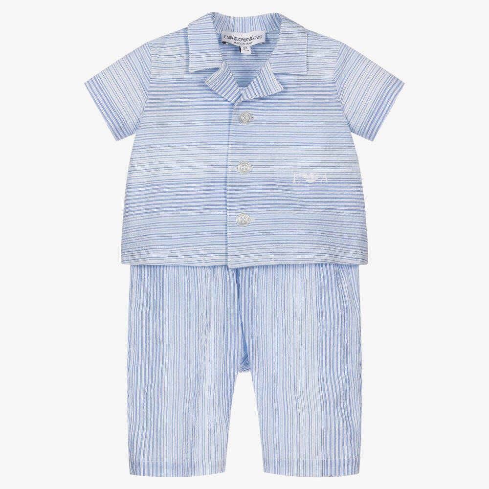 Emporio Armani - Blau gestreiftes Baby-Hosen-Set | Childrensalon