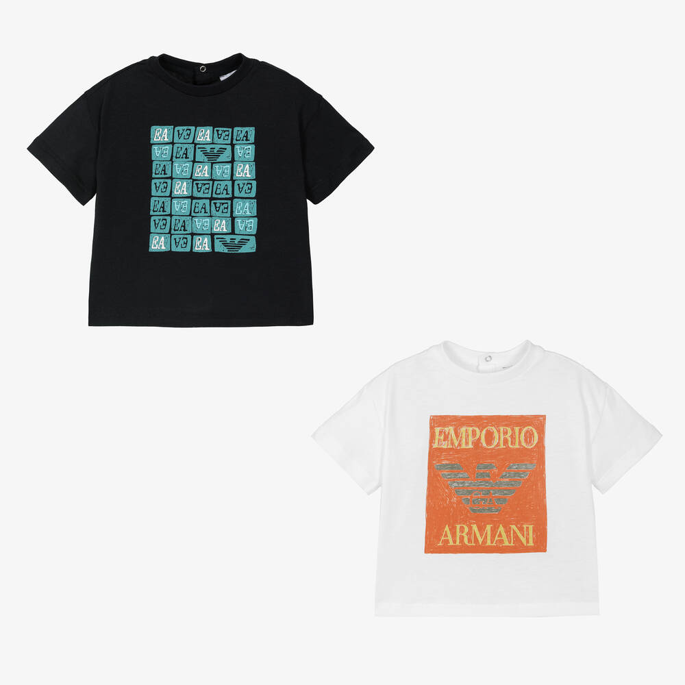 Emporio Armani-Baby Boys Blue & White Cotton T-Shirts (2 Pack) | Childrensalon Outlet