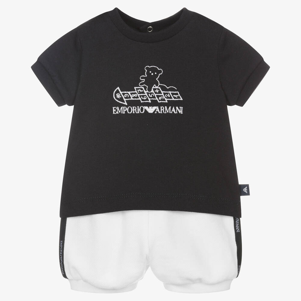 Emporio Armani - Baby Boys Blue & White Logo Cotton Shorts Set | Childrensalon