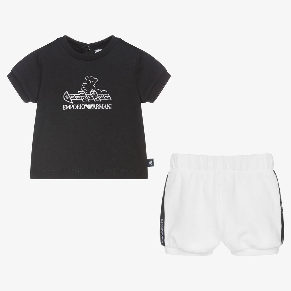 Emporio Armani-Baby Boys Blue & White Logo Cotton Shorts Set | Childrensalon Outlet