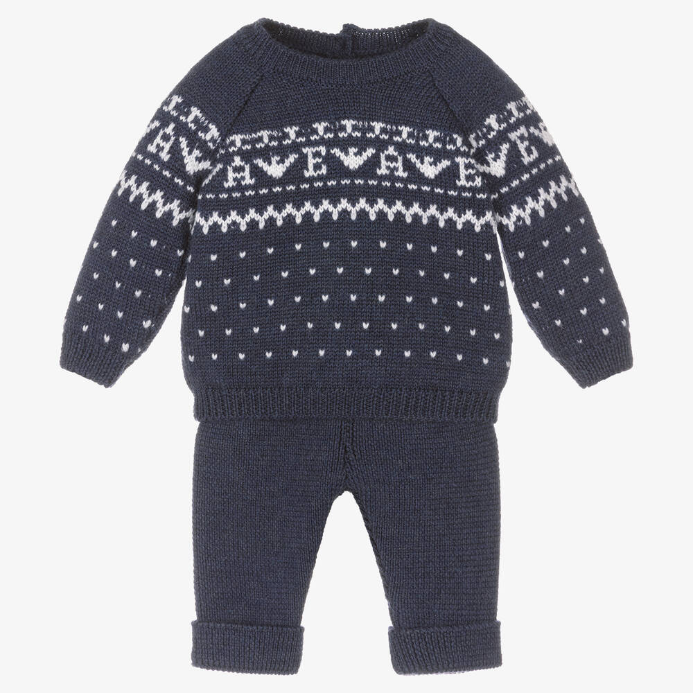 Emporio Armani - Синий шерстяной свитер и брюки | Childrensalon