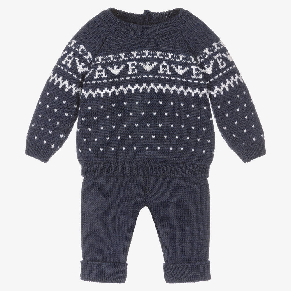 Emporio Armani - Ensemble pantalon bleu en laine | Childrensalon