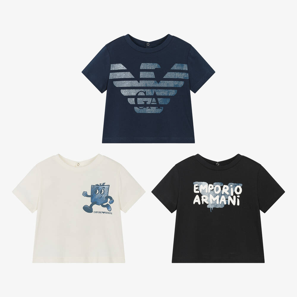 Emporio Armani Baby Boys Cotton T Shirts 3 Pack Childrensalon Outlet