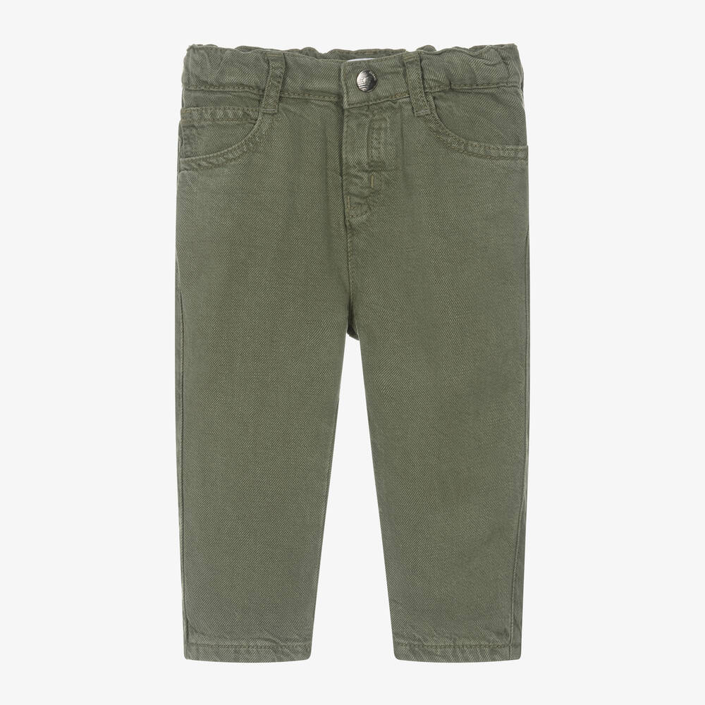 Emporio Armani-Baby Boys Dark Green Lyocell & Linen Trousers | Childrensalon Outlet