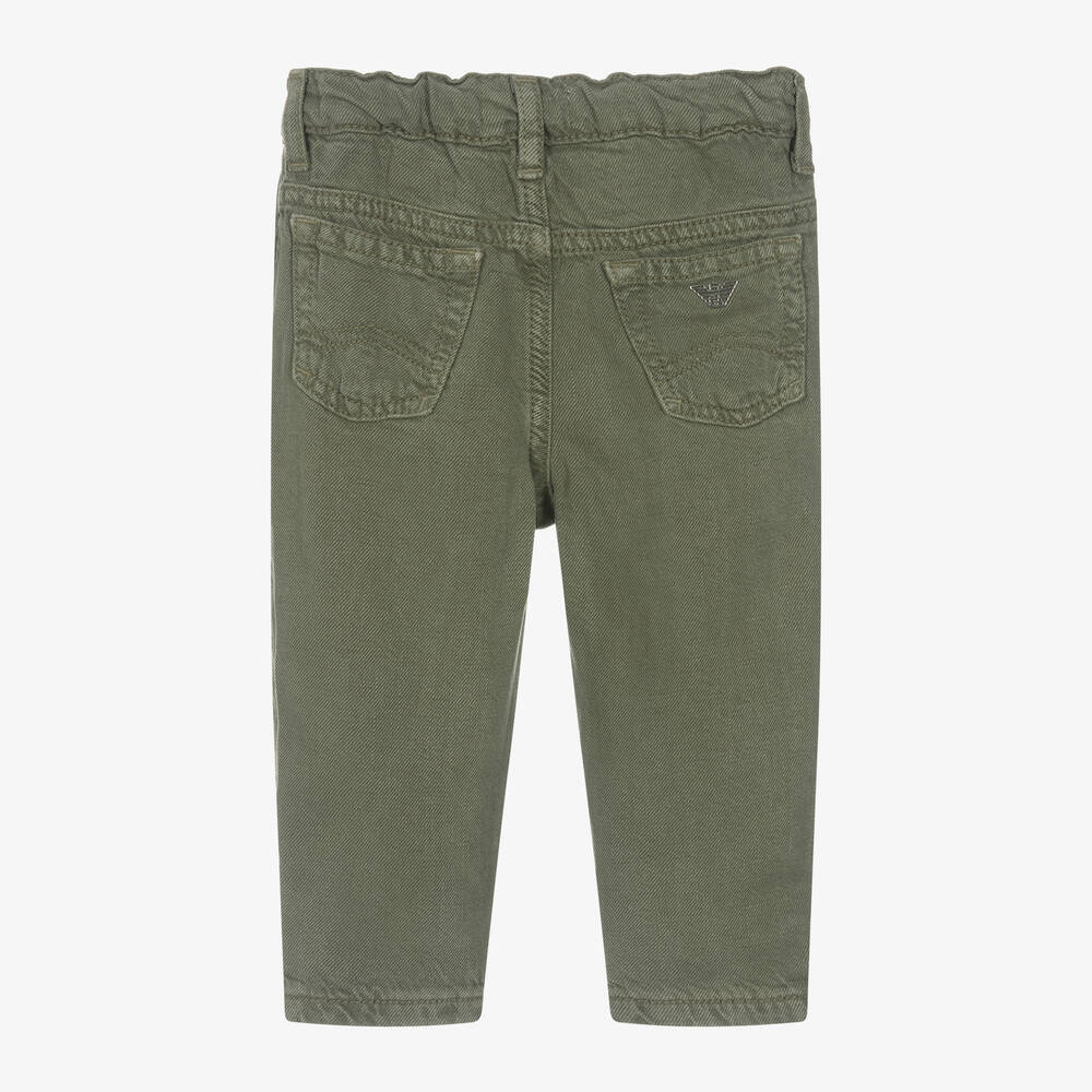 Emporio Armani-Baby Boys Dark Green Lyocell & Linen Trousers | Childrensalon Outlet