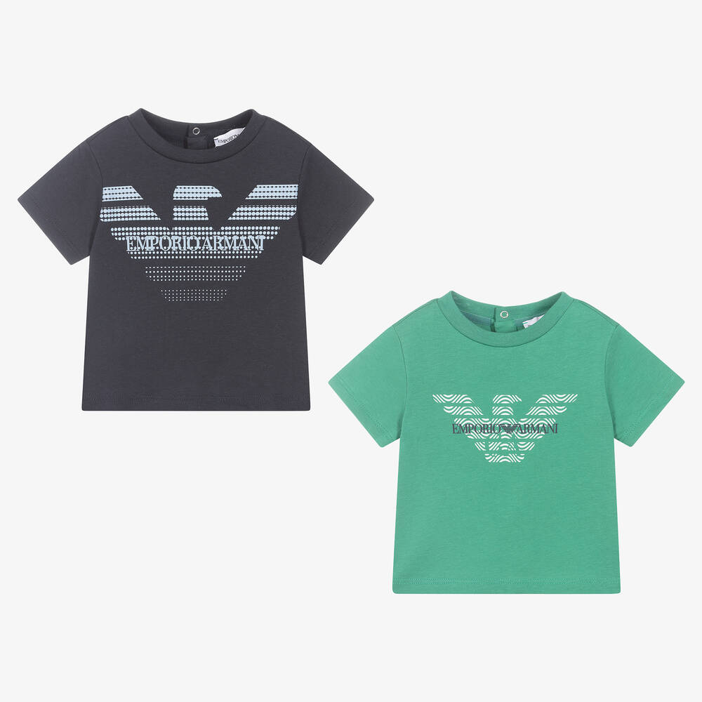 Emporio Armani - Baby Boys Green & Blue T-Shirts (2 Pack) | Childrensalon
