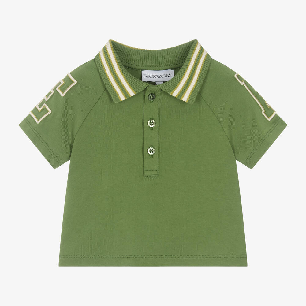 Emporio Armani-Baby Boys Green Cotton EA Polo Shirt | Childrensalon Outlet