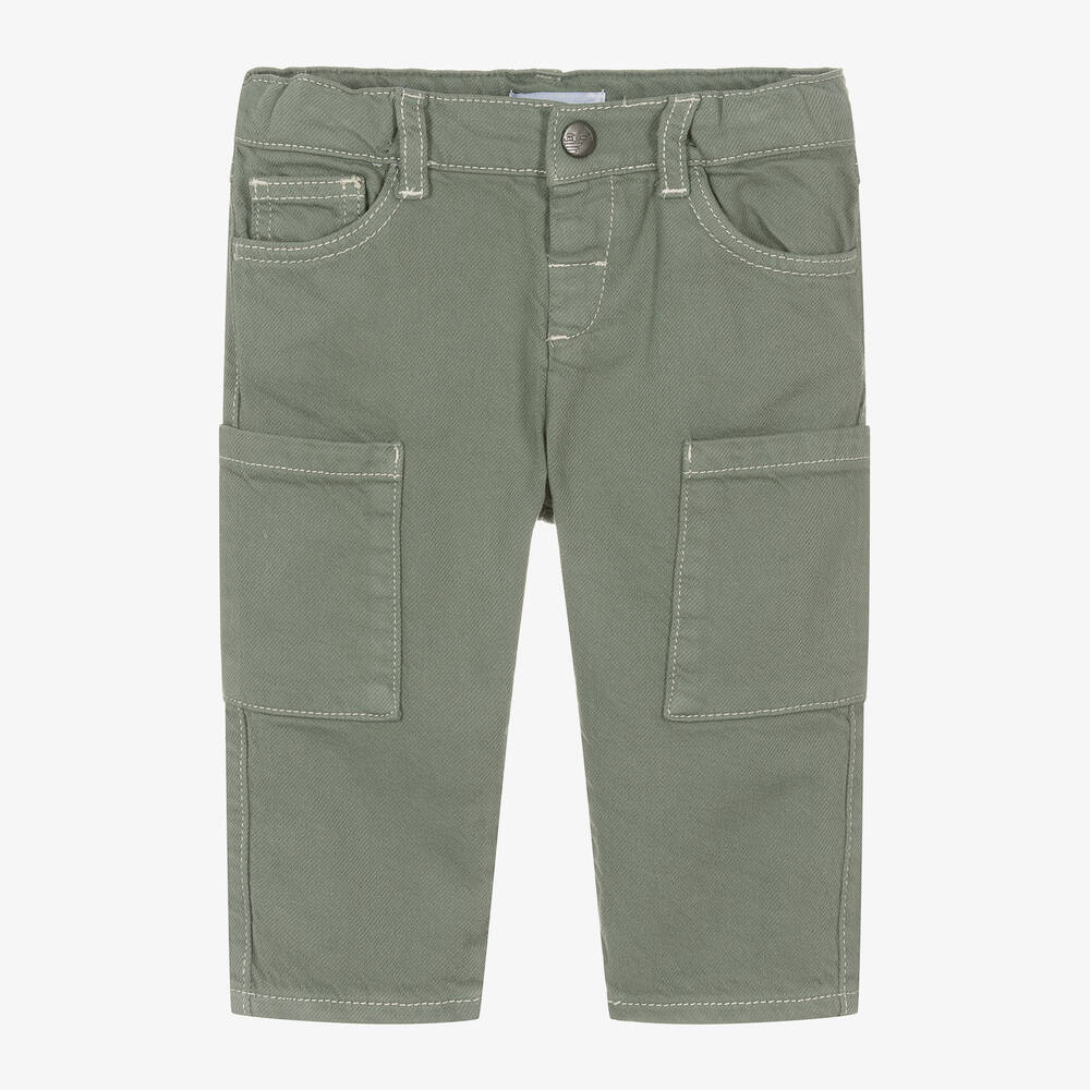 Emporio Armani-Baby Boys Green Twill Cargo Trousers | Childrensalon Outlet