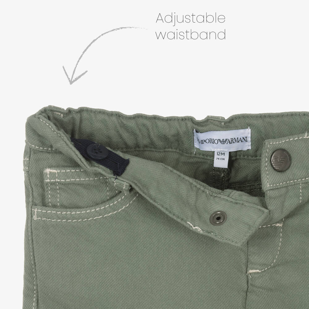 Emporio Armani-Baby Boys Green Twill Cargo Trousers | Childrensalon Outlet