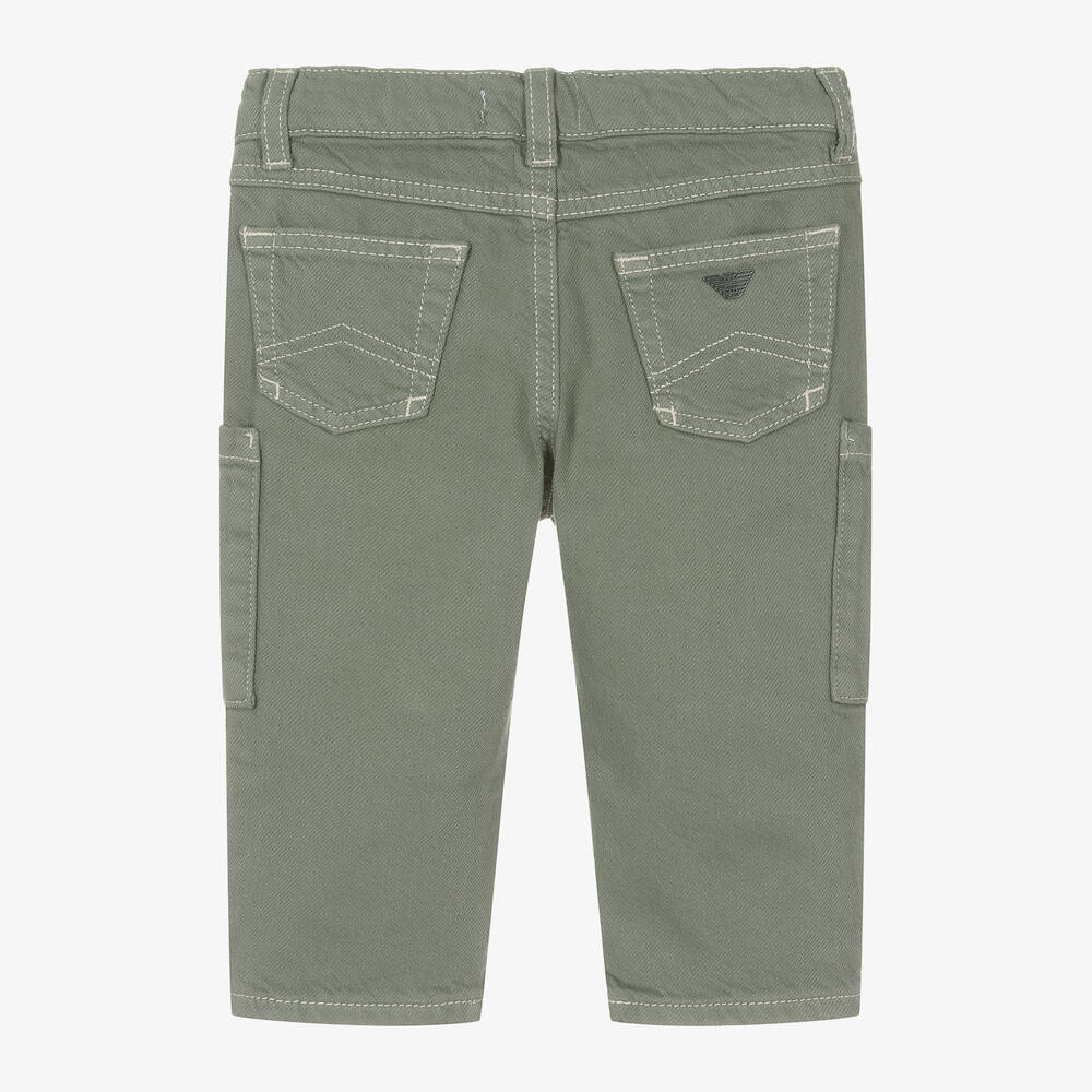 Emporio Armani Baby Boys Green Twill Cargo Trousers