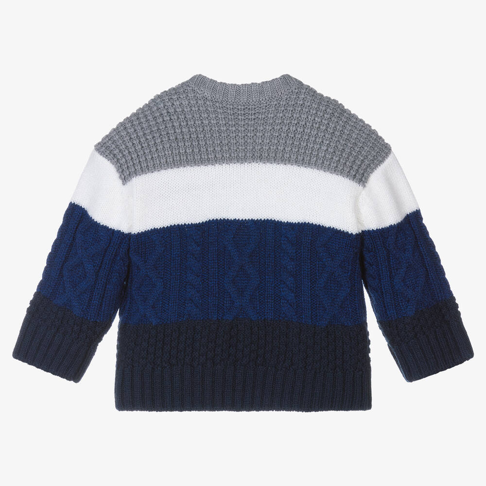 Emporio Armani-Baby Boys Grey & Blue Wool Knit Sweater | Childrensalon Outlet