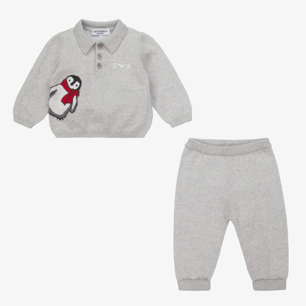 Emporio Armani-Baby Boys Grey Wool Knit Trousers Set | Childrensalon Outlet