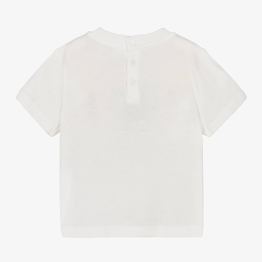 إEmporio Armani-تيشيرت أطفال ولادي قطن لون عاجي وأزرق | Childrensalon Outlet