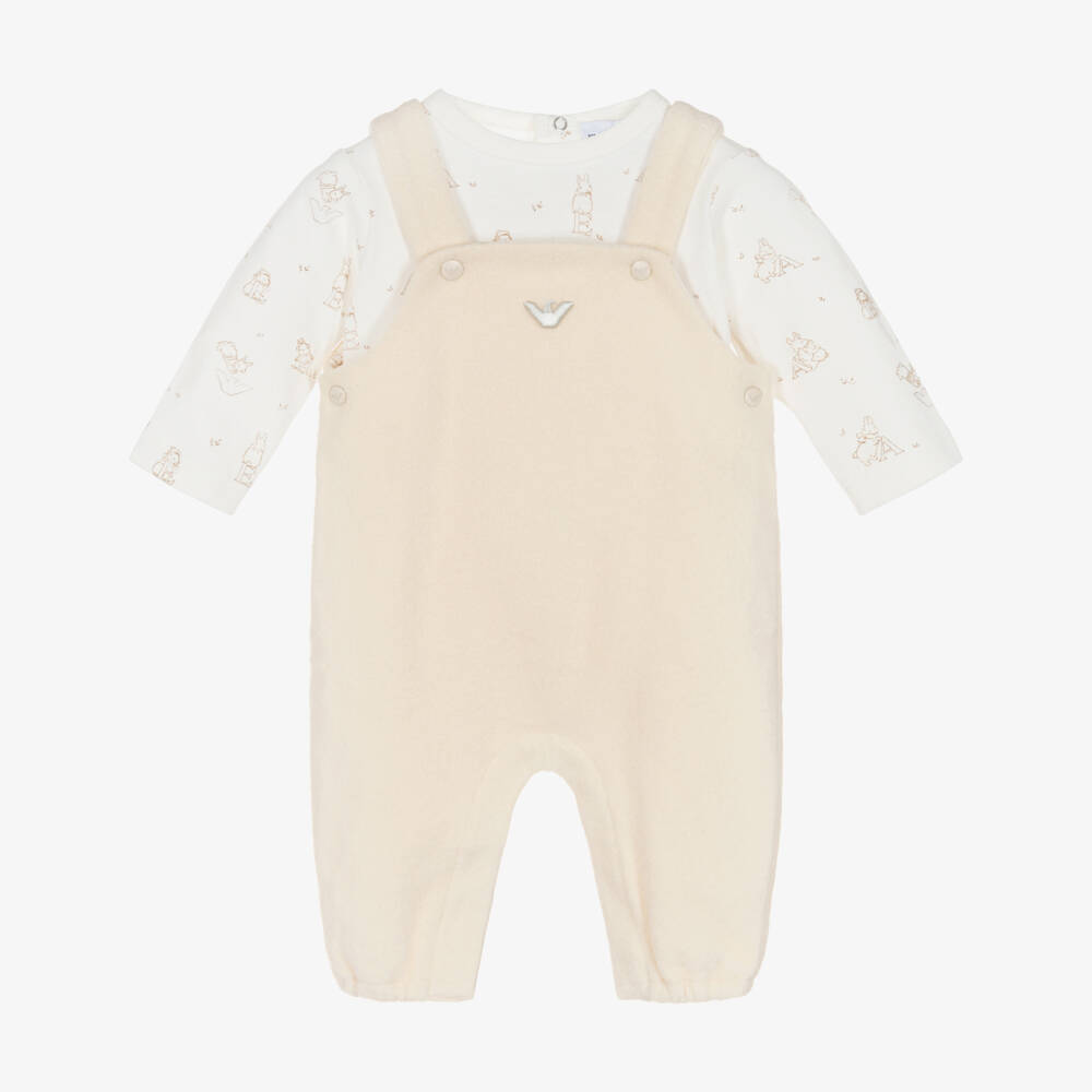 Emporio Armani-Baby Boys Ivory Cotton & Fleece Babysuit Set | Childrensalon Outlet