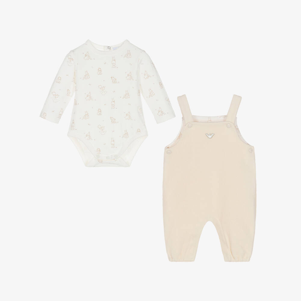 Emporio Armani-Baby Boys Ivory Cotton & Fleece Babysuit Set | Childrensalon Outlet