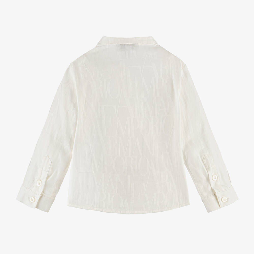 Emporio Armani-Baby Boys Ivory Cotton Jacquard Shirt | Childrensalon Outlet