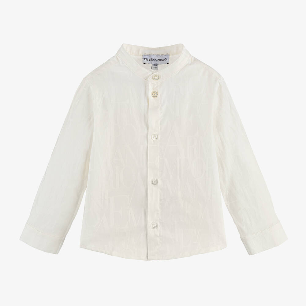 Emporio Armani-Baby Boys Ivory Cotton Jacquard Shirt | Childrensalon Outlet