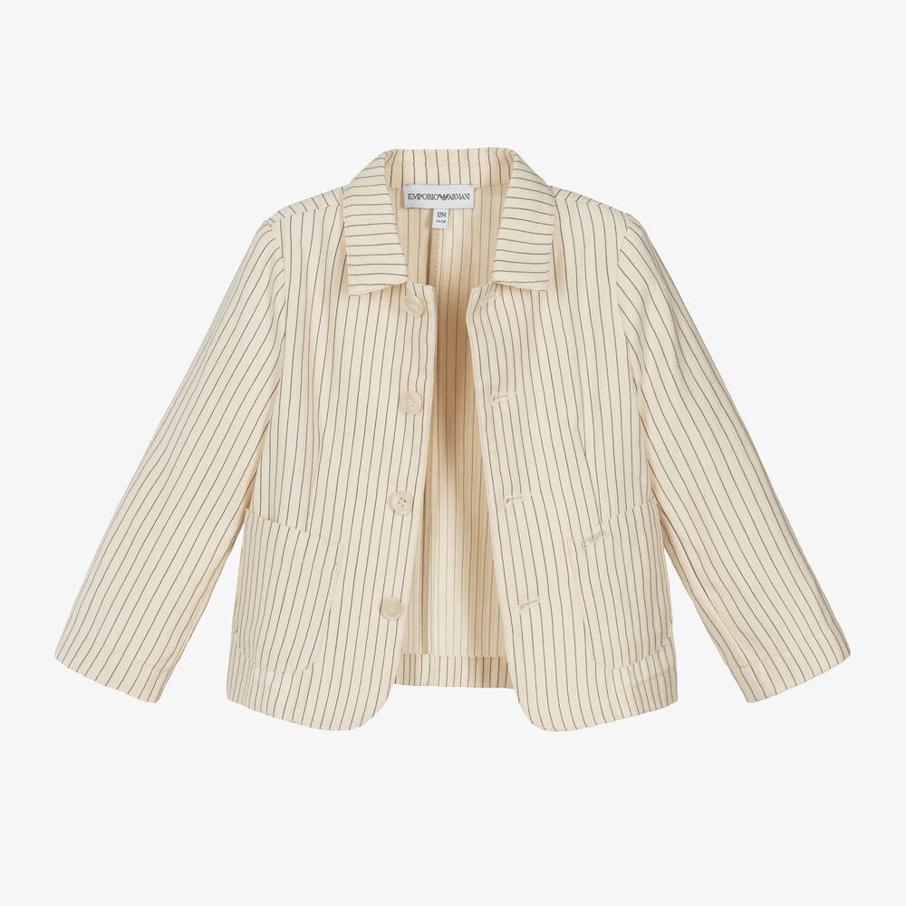 Emporio Armani-Baby Boys Ivory Cotton & Linen Blazer | Childrensalon Outlet