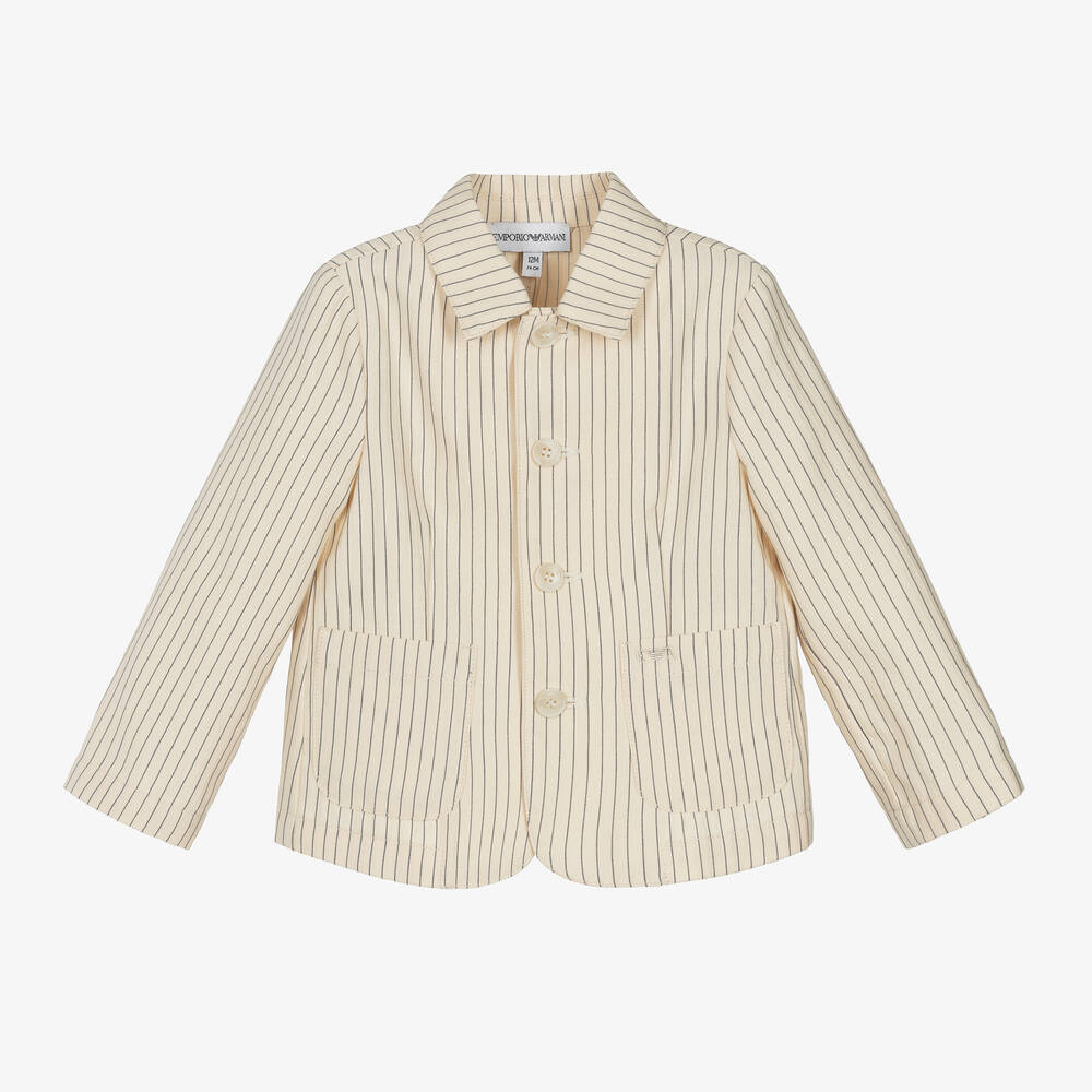 Emporio Armani-بليزر أطفال ولادي مزيج قطن وكتان لون عاجي | Childrensalon Outlet