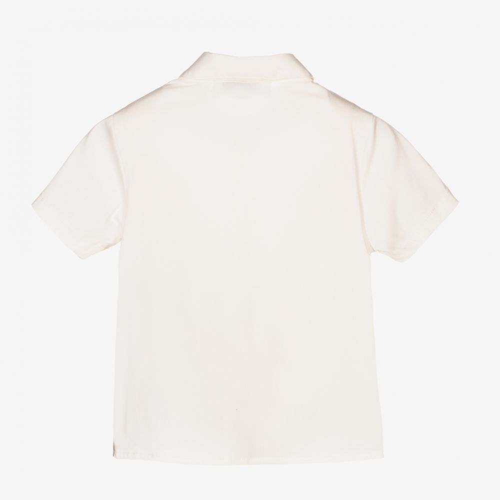 إEmporio Armani-قميص أطفال ولادي قطن بوبلين لون عاجي | Childrensalon Outlet