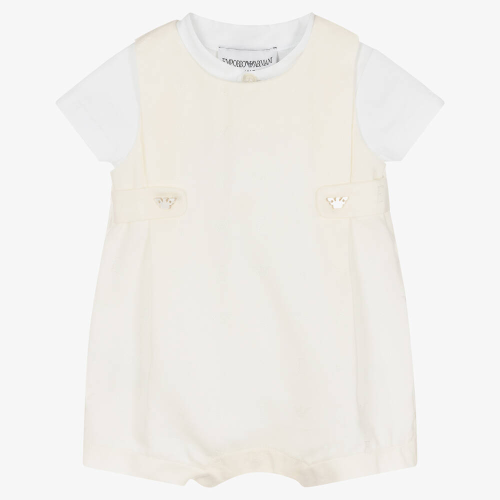 Emporio Armani-Baby Boys Ivory Cotton Shortie Set | Childrensalon Outlet