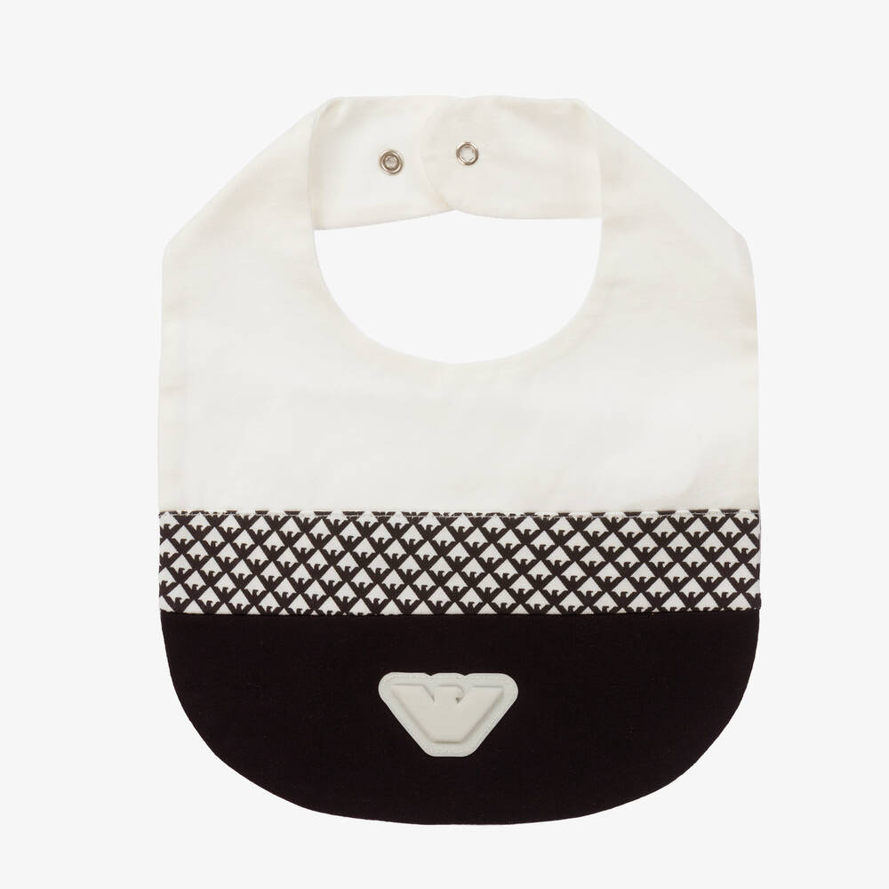 Emporio Armani - Baby Boys Ivory & Navy Blue Cotton Bib | Childrensalon