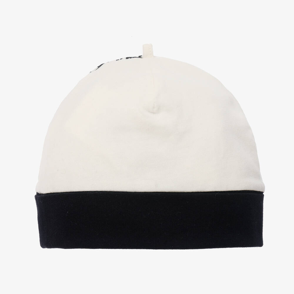 Emporio Armani-Baby Boys Ivory & Navy Blue Cotton Eagle Hat | Childrensalon Outlet
