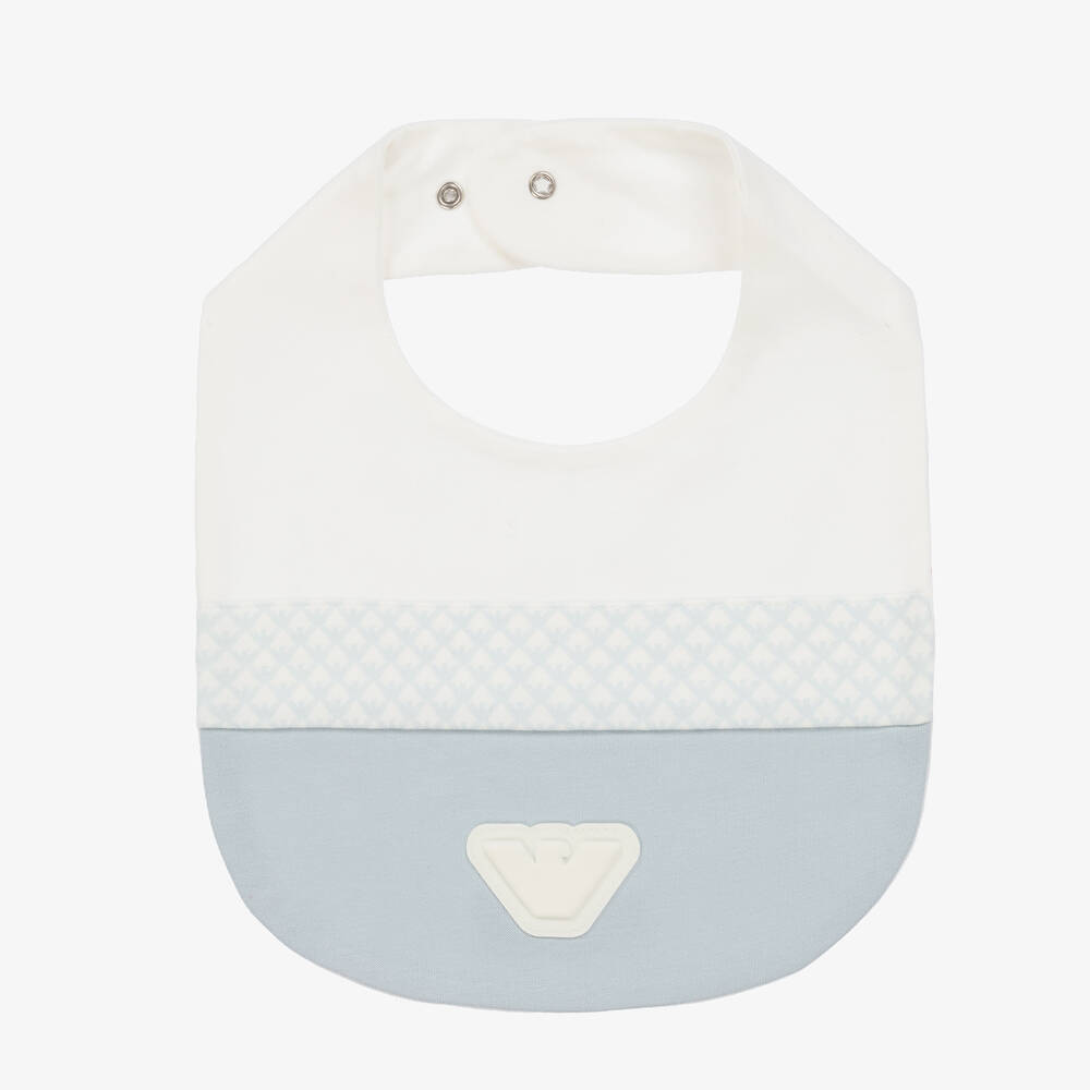 Emporio Armani - Baby Boys Ivory & Pale Blue Cotton Bib | Childrensalon