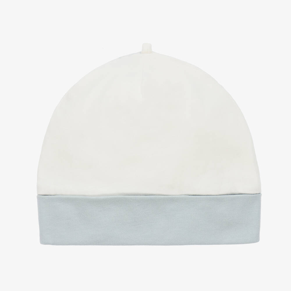 Emporio Armani-Baby Boys Ivory & Pale Blue Cotton Eagle Hat | Childrensalon Outlet