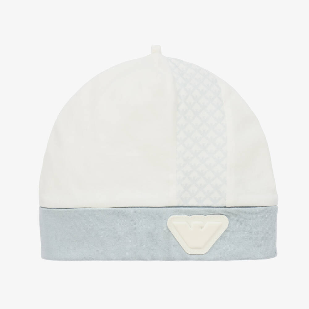 Emporio Armani - قبعة بطبعة النسر قطن لون عاجي وأزرق للمواليد | Childrensalon