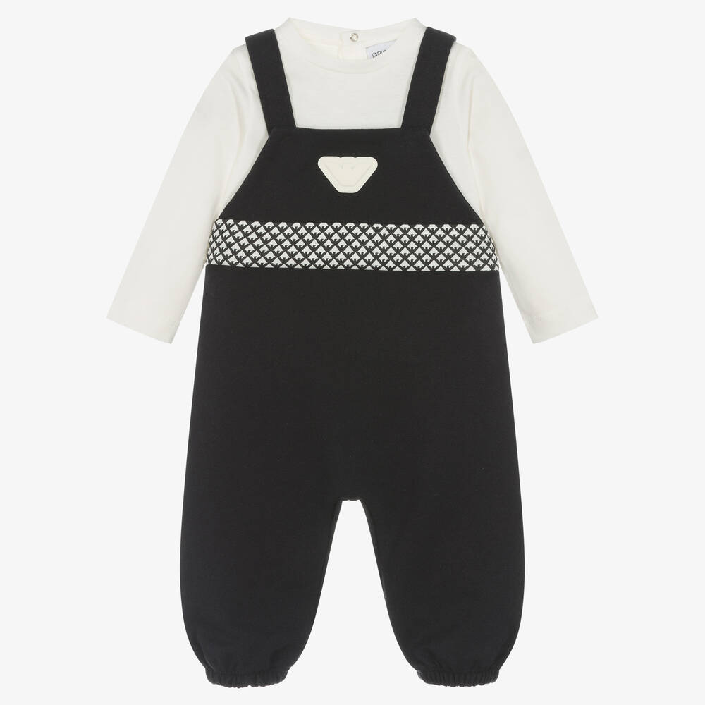 Emporio Armani - Navyblaues Latzhosen-Set aus Baumwolle für männliche Babys | Childrensalon