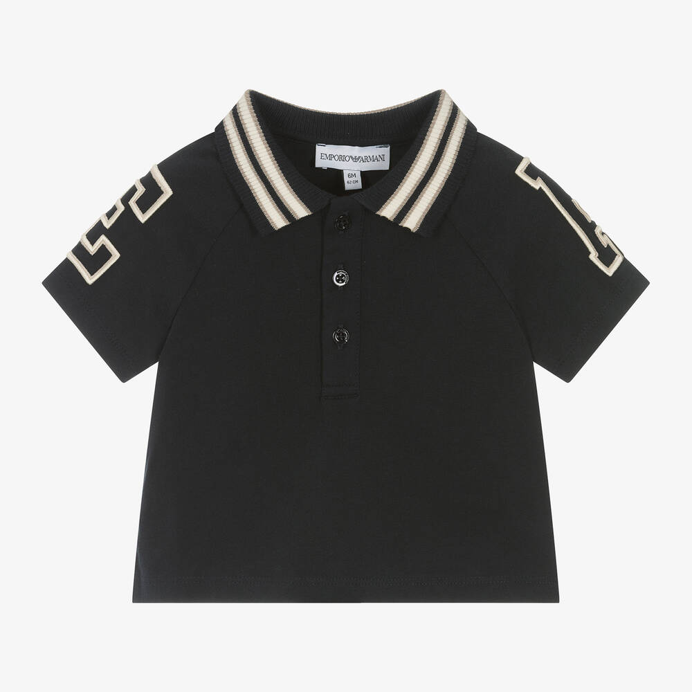 Emporio Armani-Baby Boys Navy Blue Cotton EA Polo Shirt | Childrensalon Outlet
